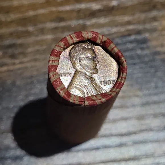 1937/1938 Gem Rainbow Toned Wheat Enders on Sealed Roll of 50 Wheat Pennies - Picture 4 of 7